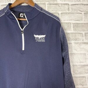 FootJoy The Raven Three Peaks Navy Blue Quarter Zip Golf Pullover Mens LARGE